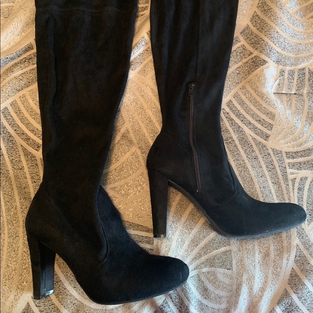 Black suede knee high boots
